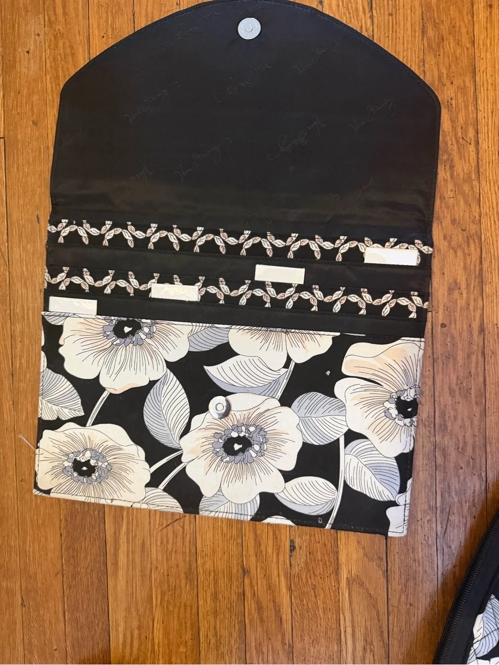 Vera Bradley Black Floral Quilted Tablet Sleeve with Leaf Motif